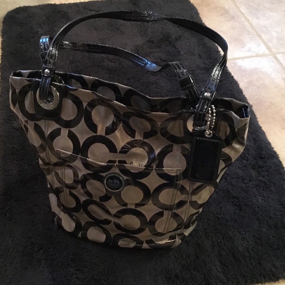 Coach Patent Leather Tan and Gold Tote